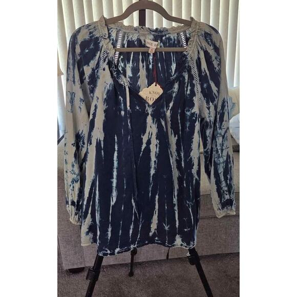 Knox Rose Tops - Knox Rose Navy Blue Tie-Dye Peasant Blouse | Boho Chic Top | NWT Size M